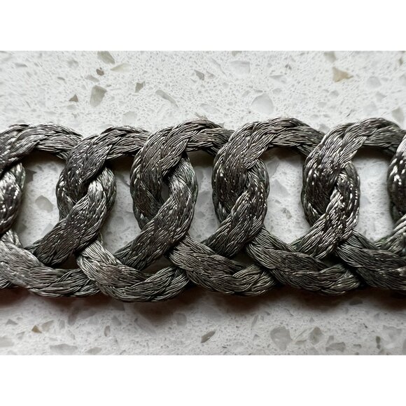 Braided Stainless Steel Necklace Plaited Vintage Wide Choker 17” Plaited - Picture 2 of 6